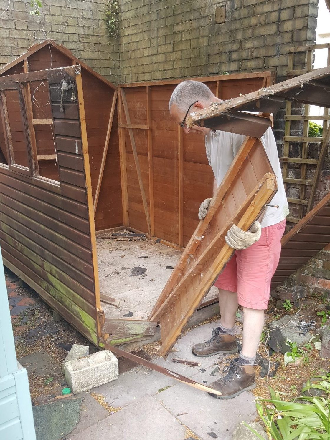 taking the front off the old shed