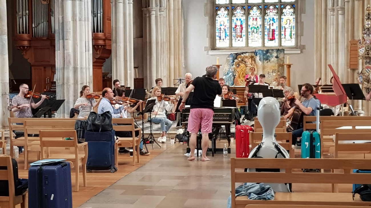 An orchestral rehearsal in St Giles Cripplegate